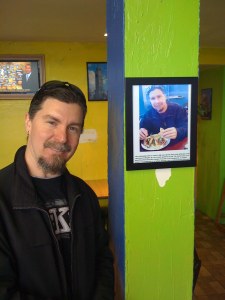 Taco enthusiast Jeff is elated to pose for a PHOTO OPPORTUNITY next to a picture of a previous PHOTO OPPORTUNITY at Chunga's.